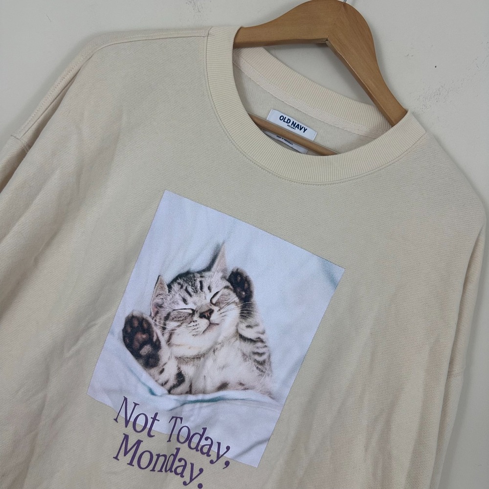 Old Navy SoComfy Tunic Sweatshirt Beige Graphic Not Today Monday Womens Medium